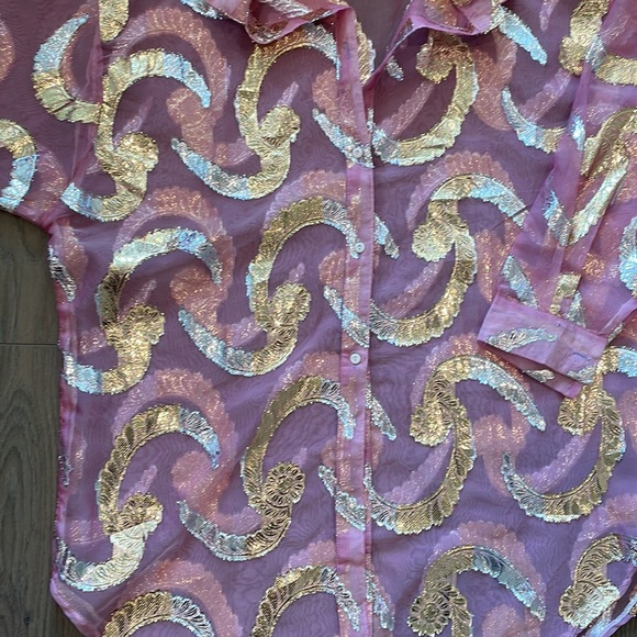 Vintage Pink and Metallic Button Down Blouse - Picture 2 of 2